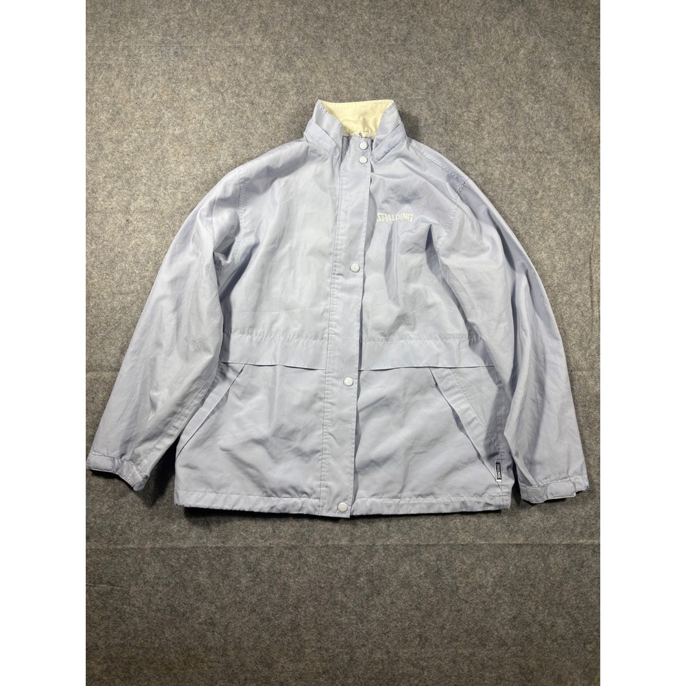 Spalding Light Blue Windbreaker Jacket Lined Collar Snap Button Size M